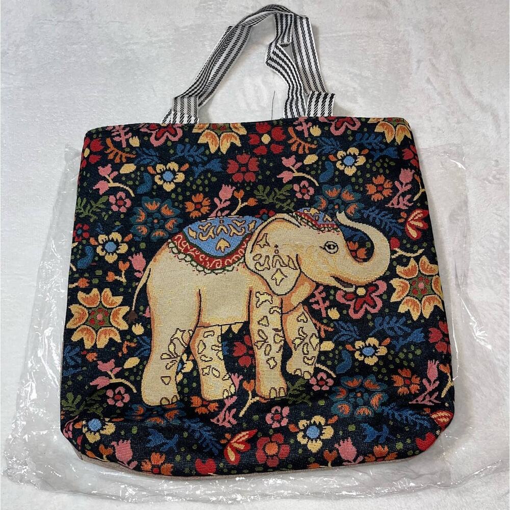 Knitted Canvas Elephant Tote Bag Vintage Embroidery Knitted Shoulder Bag Tote